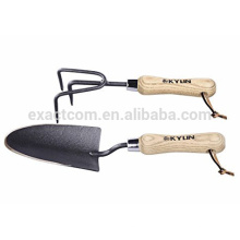 Garden Hand Tools Set-Include Garden Hand Trowel and Gardening Rake with Wood Handle/Leather Hanger